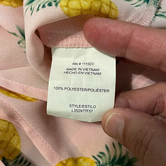 Lily White Pineapple Fruit Crop Tie Front Top / Blouse Short Sleeve Semi Sheeryu - Picture 6 of 7